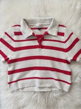 Universal Thread Red & Cream Striped Knit Polo Tee